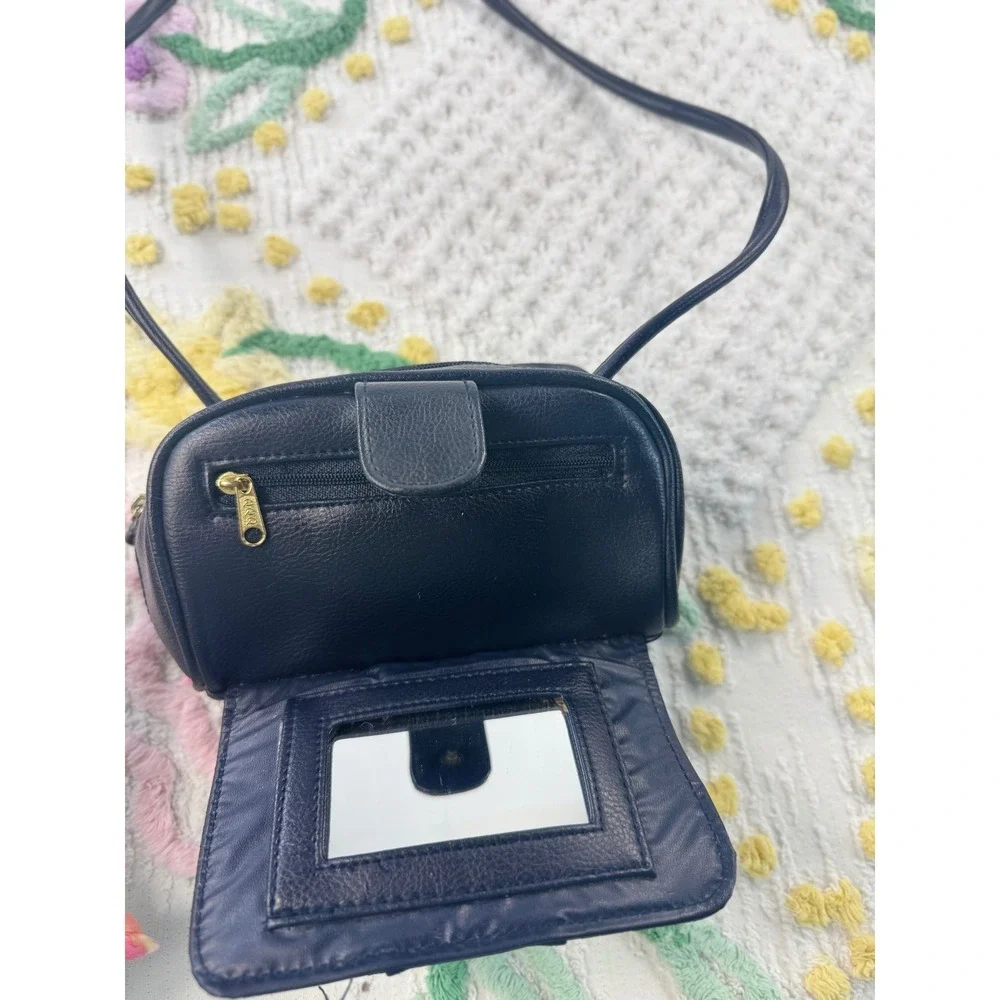 Sarne Black Quilted Embossed Leather‎ Mini Shoulder Bag with Mirror